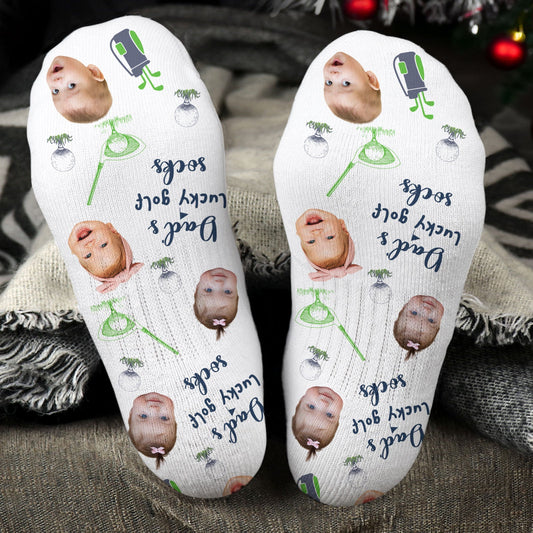 Father's Day Gifts, Dad's Lucky Golf Socks - Personalized Photo Crew Socks