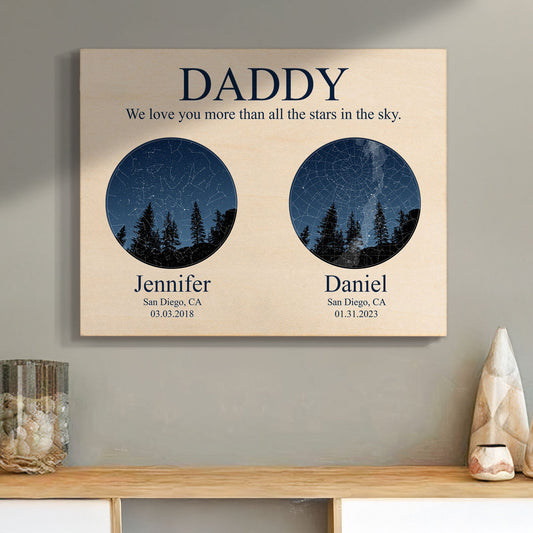 Father's Day Gifts, Daddy We Love You More Than All The Stars Custom Star Map - Custom Wood Plaque
