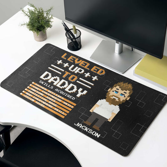 Father's Day Gifts, Daddy Level Up - Father's Day Gifts For Gaming Dad - Personalized Desk Mat