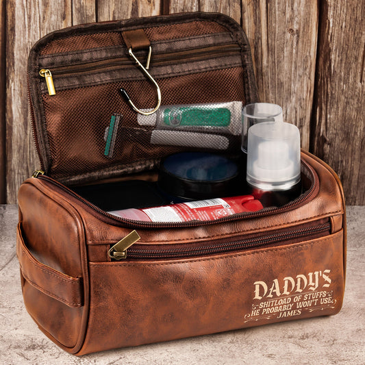 Father's Day Gifts, Daddy's Shitload Of Stuffs He Probably Won't Use - Personalized Leather Toiletry Bag