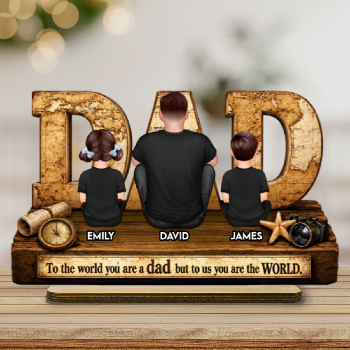 World Best Dad 2D Flat - Personalized Wooden Plaque - Gift for Dad, Husband