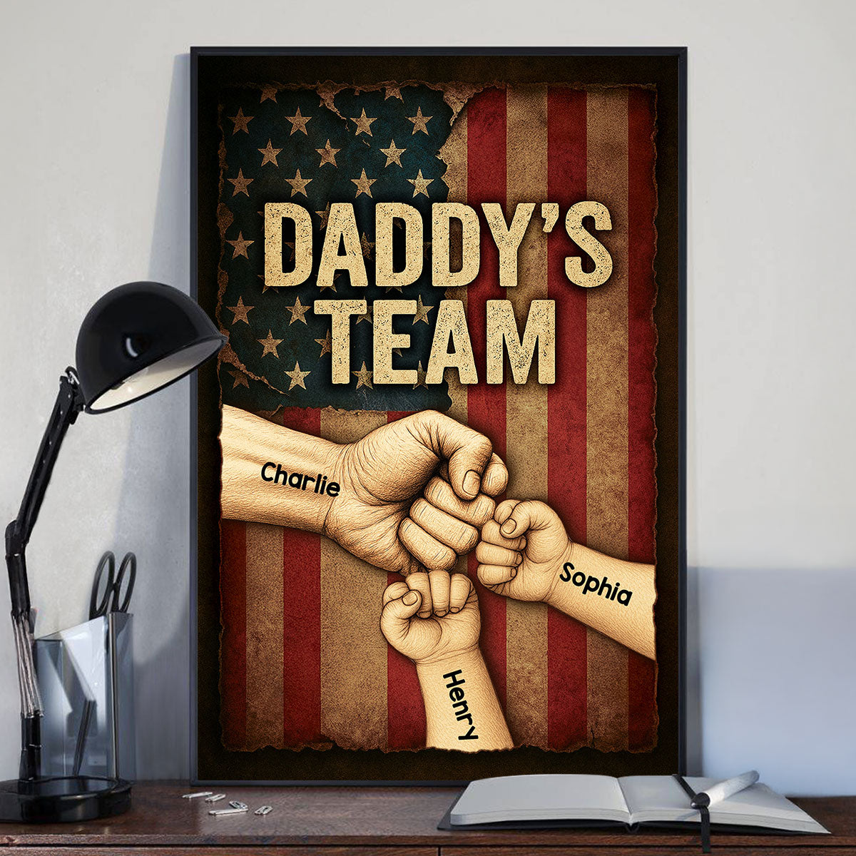 Daddy's Team Fist Bump Metal Plate Vintage Personalized Poster, Father's Day Gift for Dad