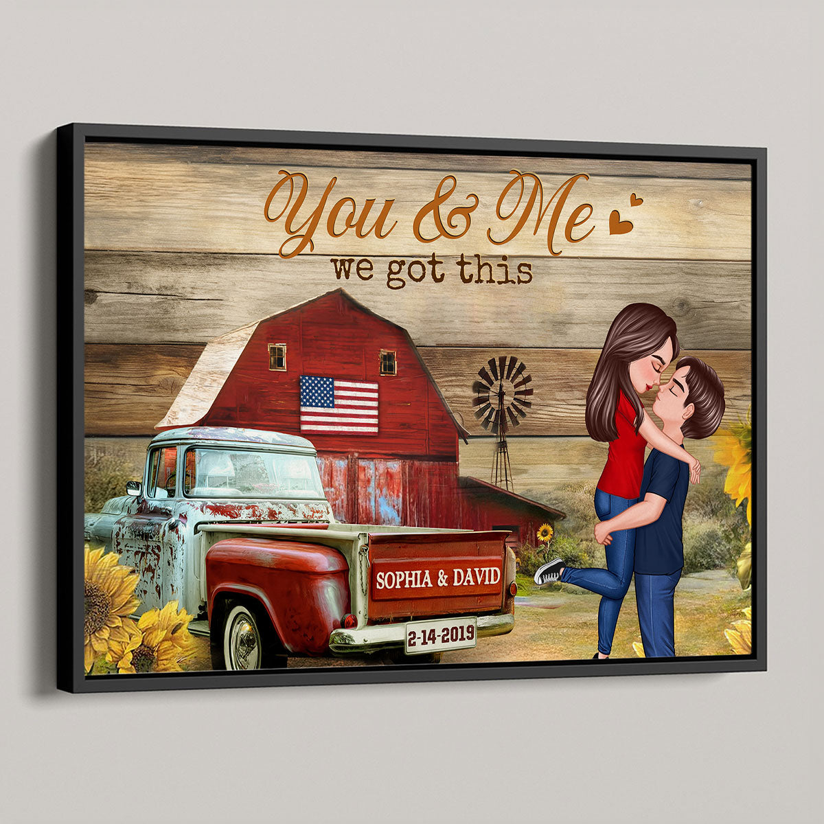 Couple Hugging Kissing Vintage Truck Farmhouse Personalized Poster, Anniversary Gift For Him, Her, Husband, Wife