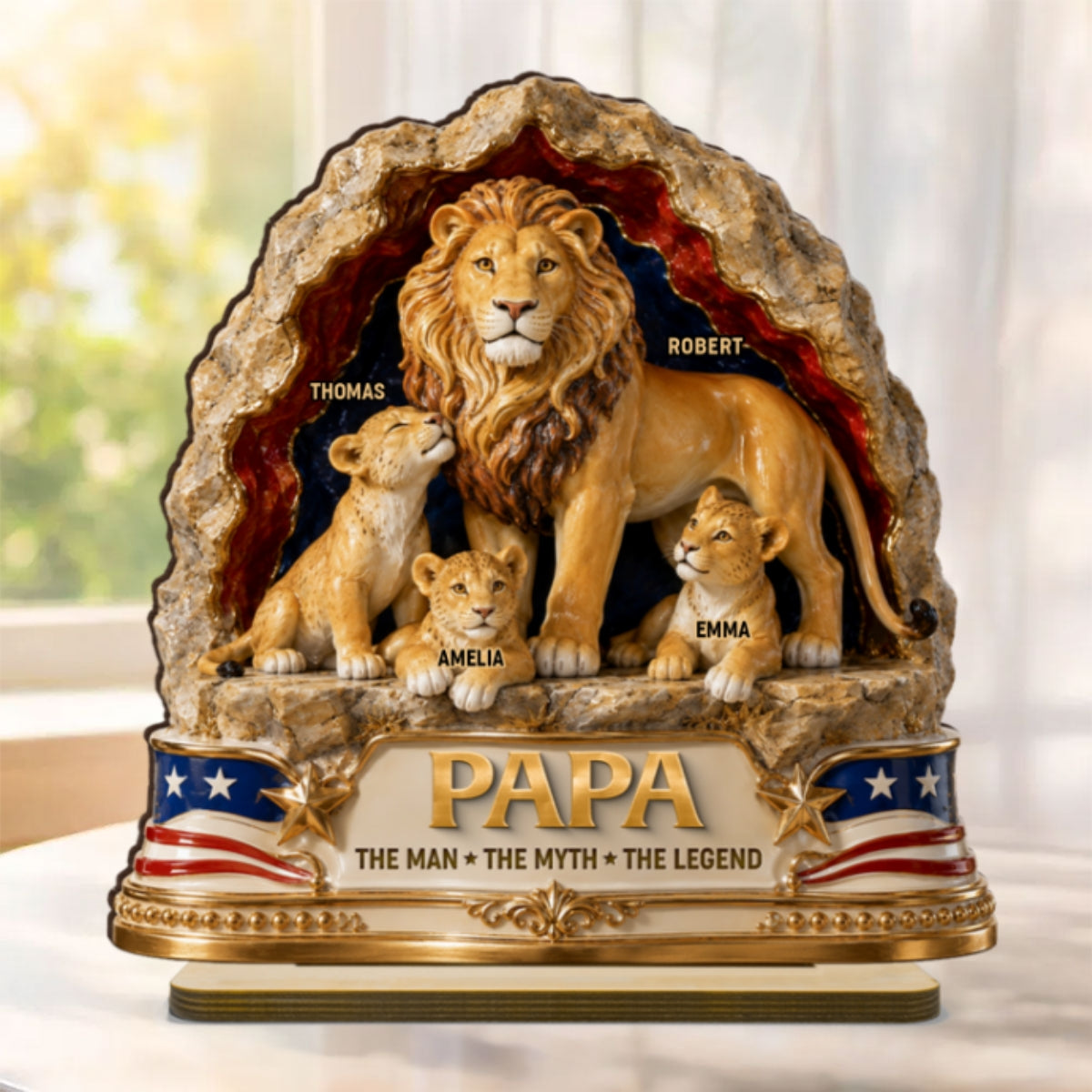 Lion Dad the Legend - Personalized 2-Layered Wooden Plaque - Gift for Dad, Husband