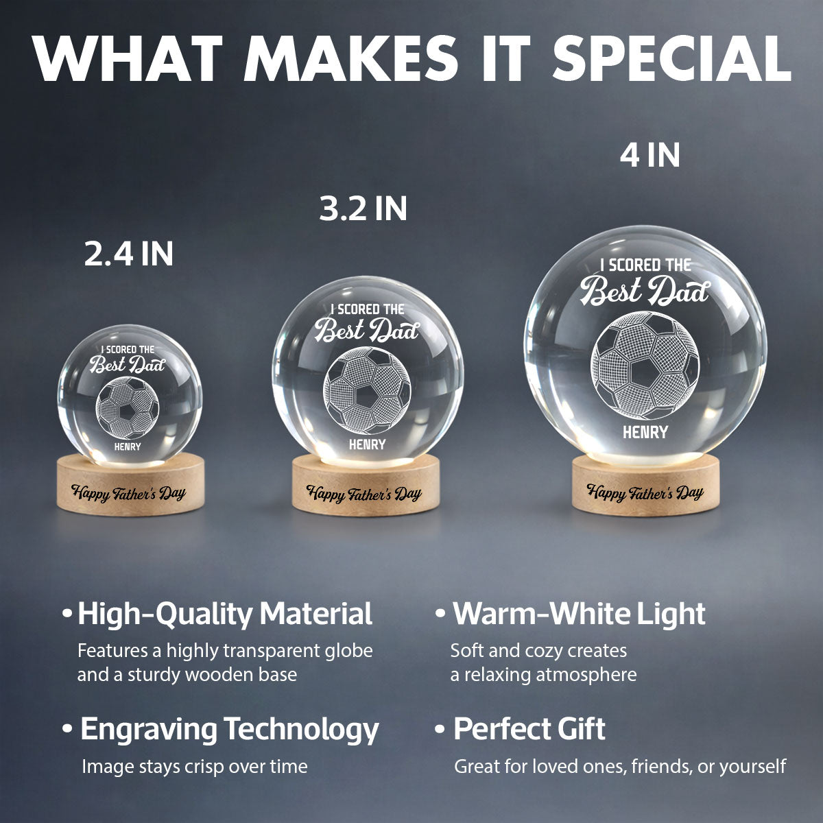 Soccer We Scored The Best Dad Illusion - Personalized Crystal Ball LED Night Light - Gift For Dad
