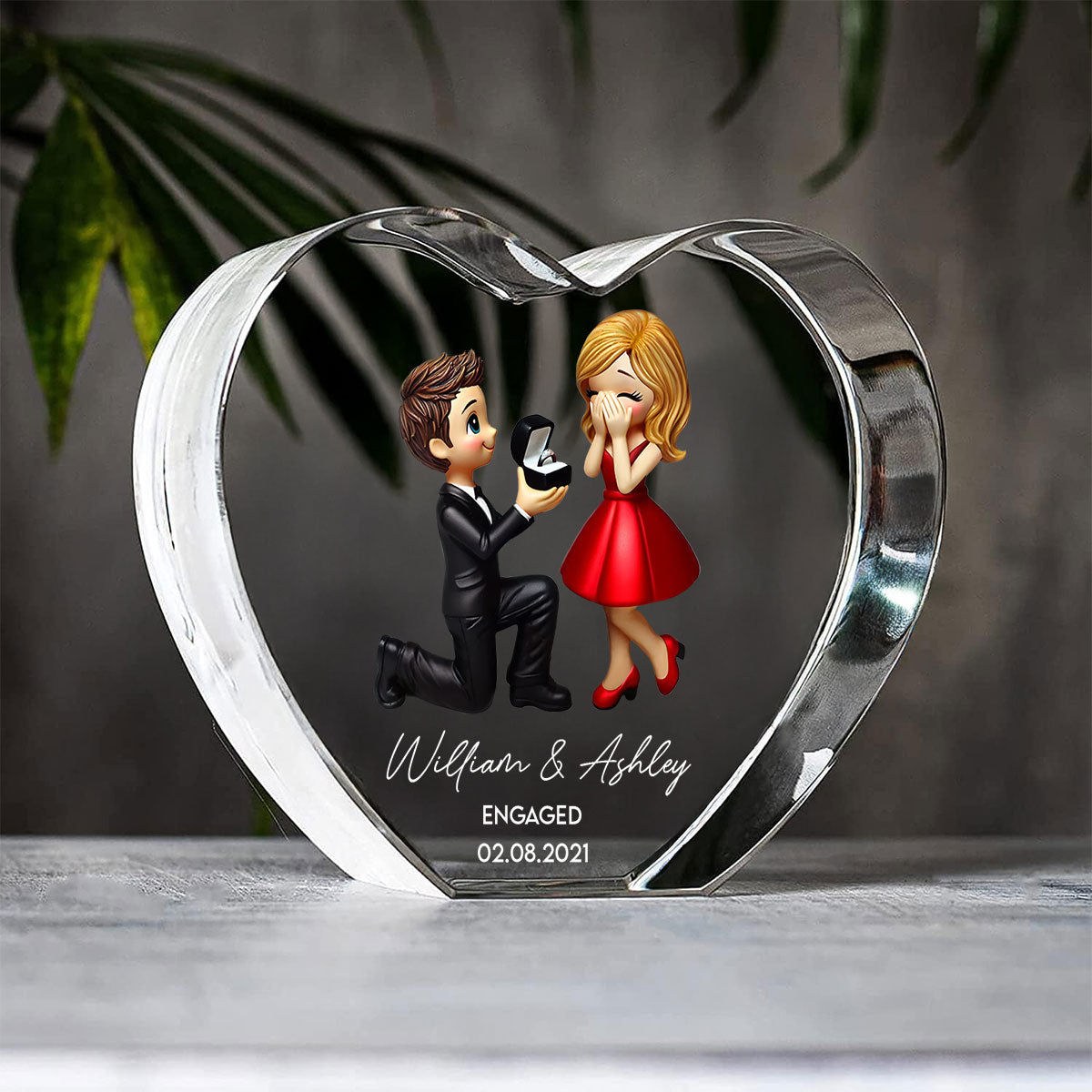 Marriage Proposal 3D Effect Personalized Crystal Heart LED, Engagement Gift for her, Free Delivery