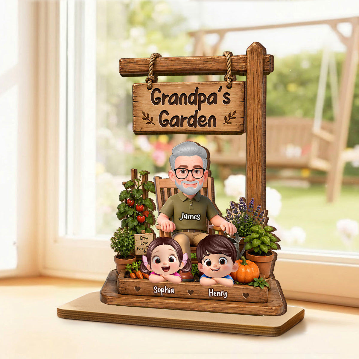 Grandpa's Garden - Personalized 2-Layered Wooden Plaque - Gift for Dad, Husband