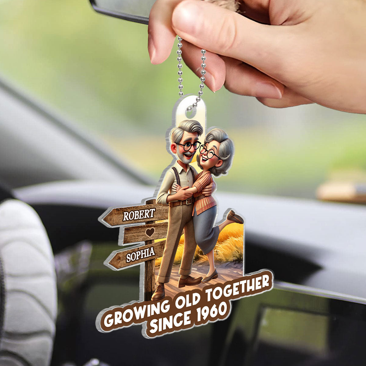 Growing Old Together Personalized Car Hanger Ornament, Anniversary For Him, For Her, Husband, Wife