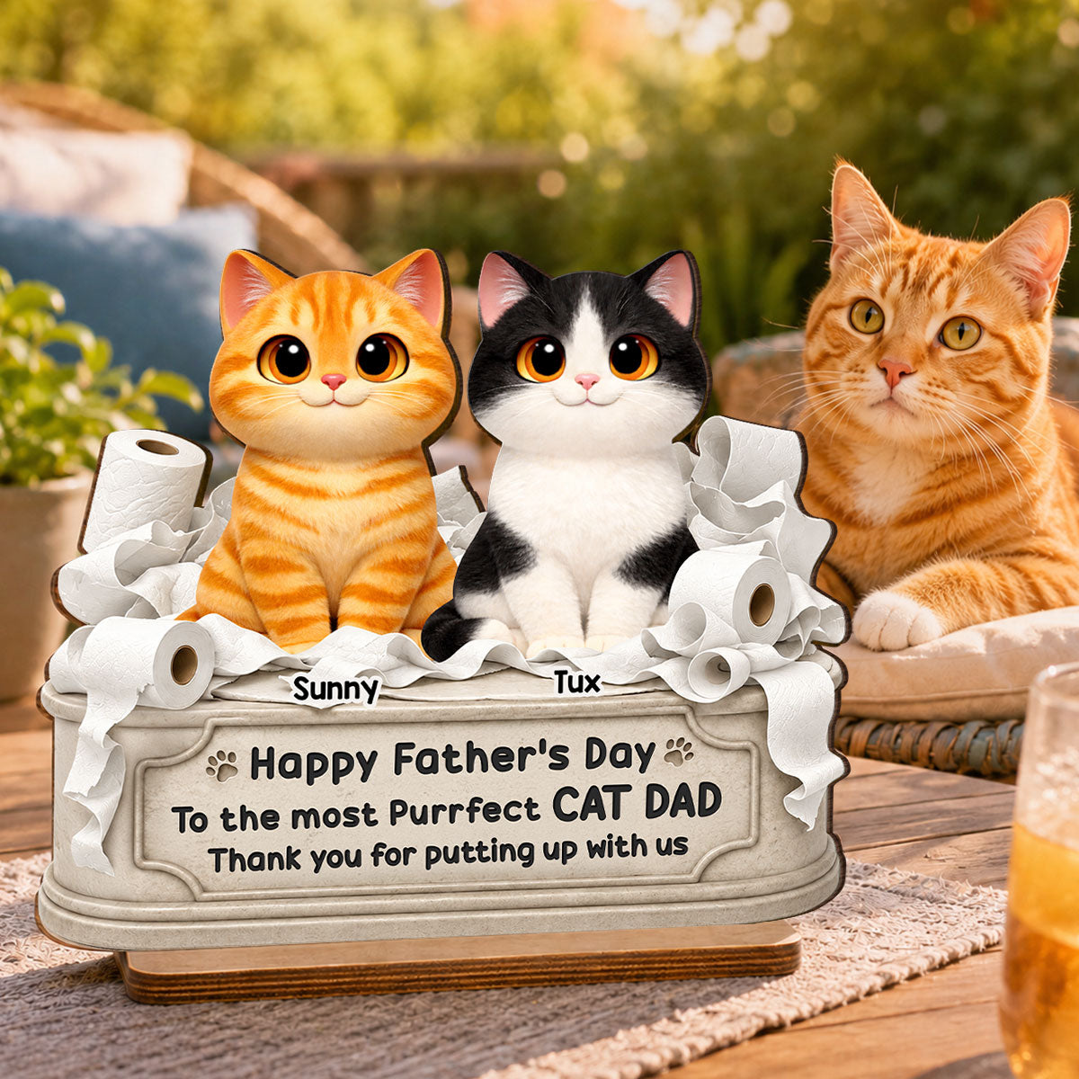 Toilet Papers Cute Fluffy Cats Happy Thanks For Putting Up With Us - Personalized 2-Layered Wooden Plaque - Funny Gift For Cat Dad, Cat Lovers