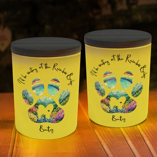 Dog Loss I'll Be Waiting At The Rainbow Bridge - Personalized LED Tea Light Holder