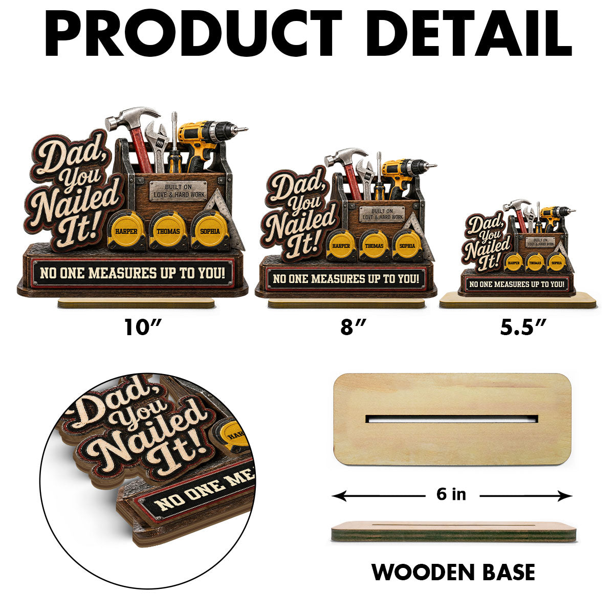 Dad You Nailed It Custom Name 2D Flat - Personalized 2-Layered Wooden Plaque - Gift For Dad