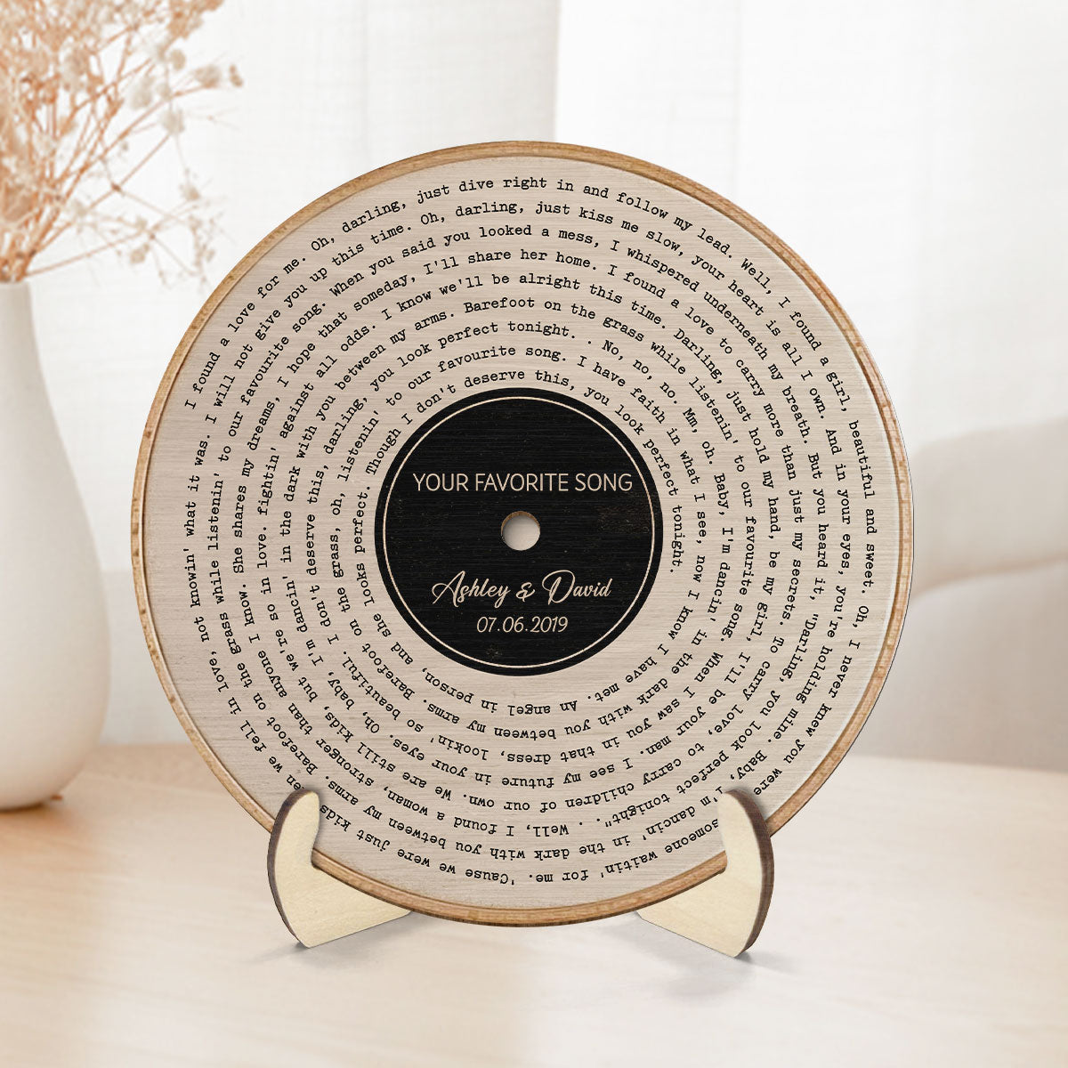 Vinyl Record Art Print, Couple Favorite Song Valentine's Day, Wedding, Anniversary Gift for Him or Her Personalized 2-Layer Wooden Plaque