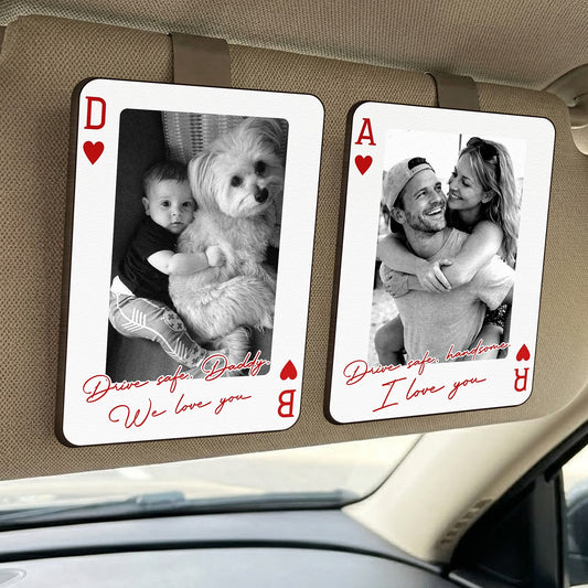 Father's Day Gifts, Drive Safe Daddy - Gift For Dad, Husband, Grandpa, Him - Personalized Wooden Photo Car Visor Clip
