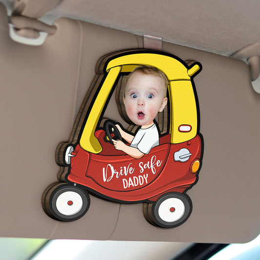 Father's Day Gifts, Drive Safe Reminder - Personalized Wooden Photo Car Visor Clip