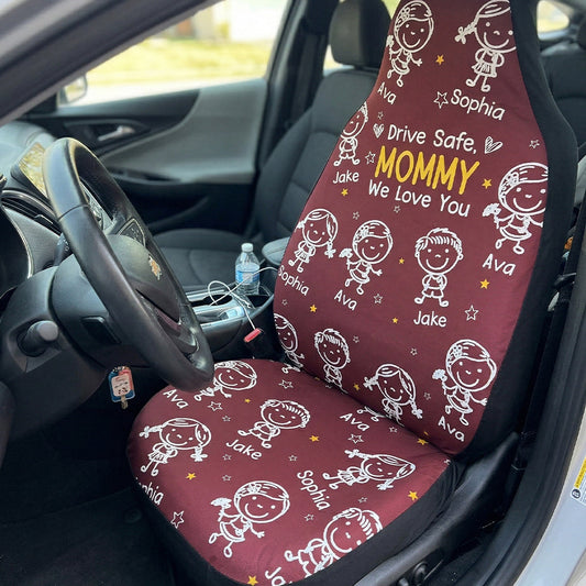 Father's Day Gifts, Drive Safe, Daddy, Grandpa, Mommy, Grandma With Cute Kids - Personalized Car Seat Cover