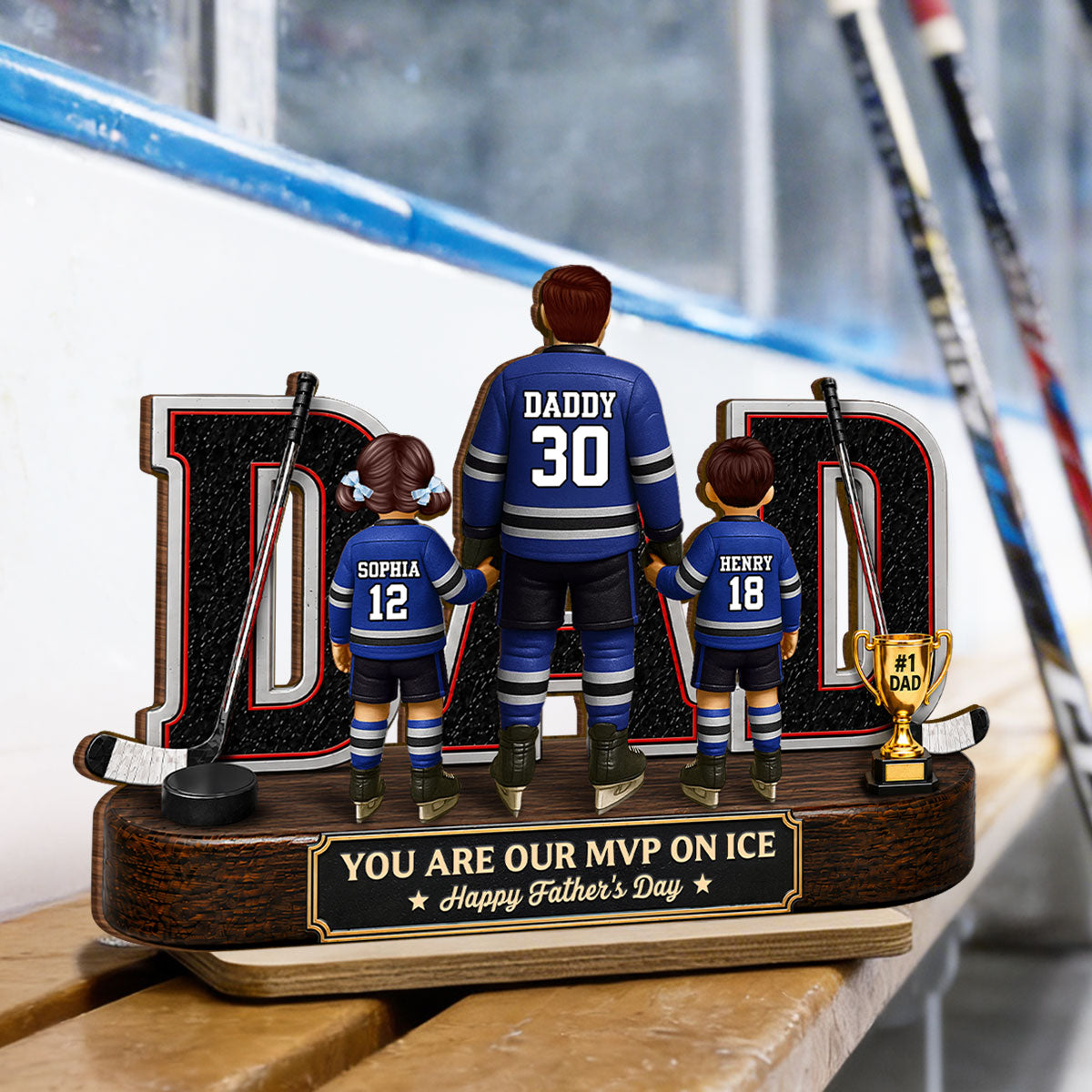 Hockey Dad Legend You Are Our MVP On Ice - Personalized 2-Layered Wooden Plaque - Gift For Dad, Husband