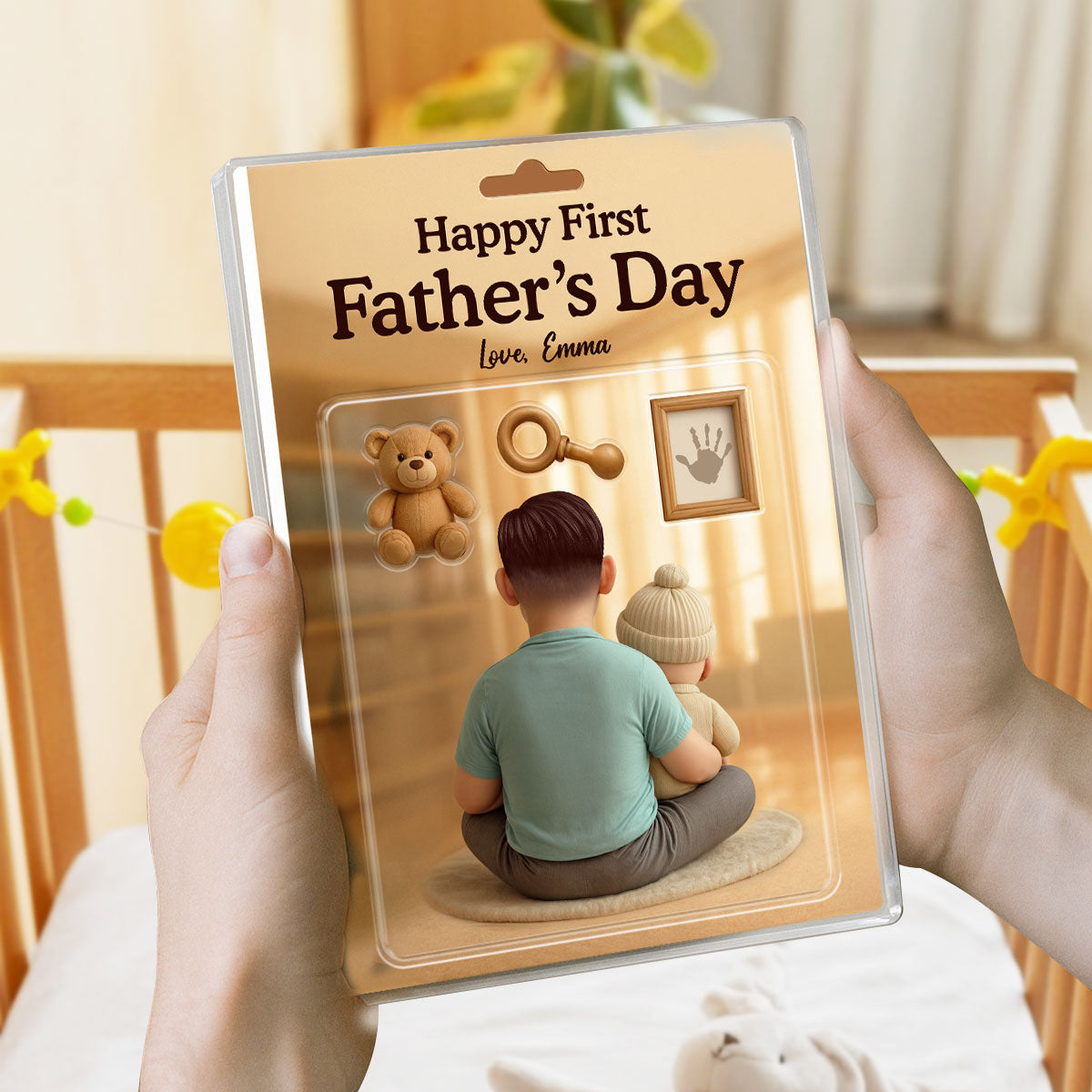 Happy First Custom Figure 3D Effect Personalized Rectangle Acrylic Block Plaque
