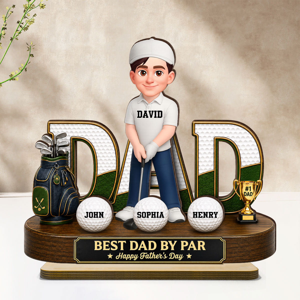 Golf Dad Legend Best Dad By Par - Personalized 2-Layered Wooden Plaque - Gift For Dad