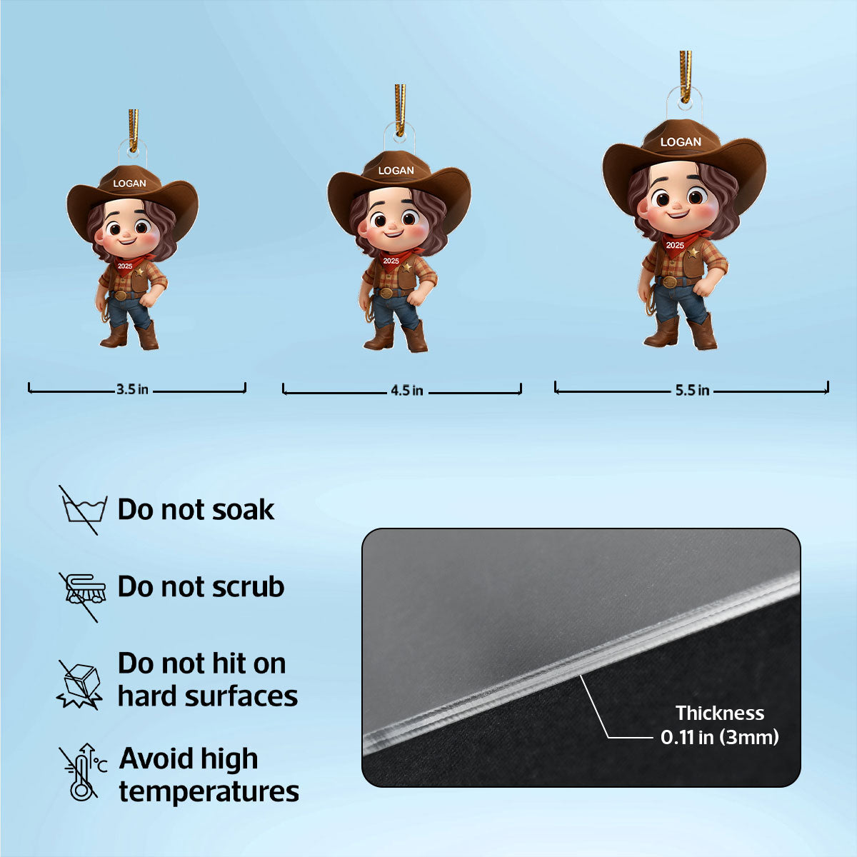 3D Effect Little Cowboy Christmas Personalized Acrylic Ornament