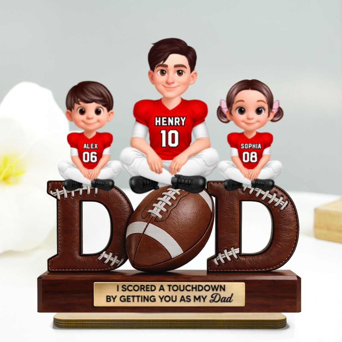 American Football Daddy's Dream Team - Personalized 2-Layered Wooden Plaque - Gift For Dad