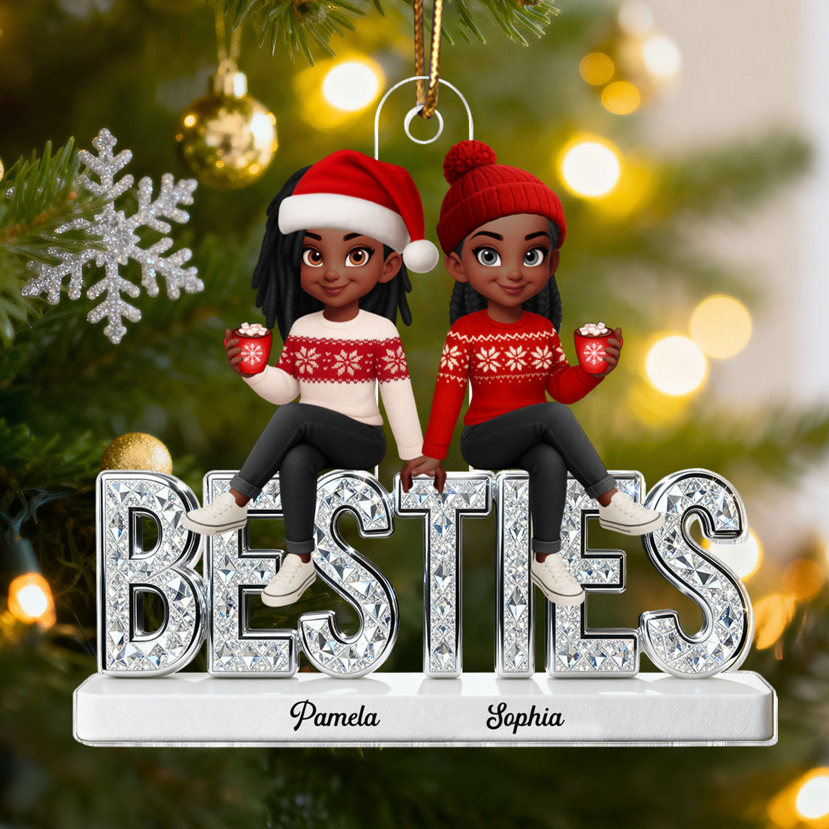 3D Shinning Effect Besties Christmas - Personalized Acrylic Ornament - Gift For Best Friends