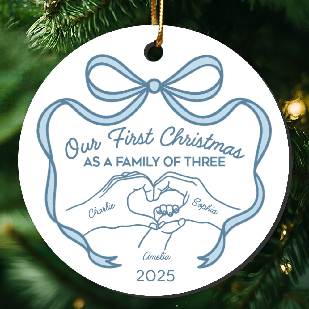 Family Heart Hand First Christmas As Family Of Three Christmas Personalized Ceramic Ornament