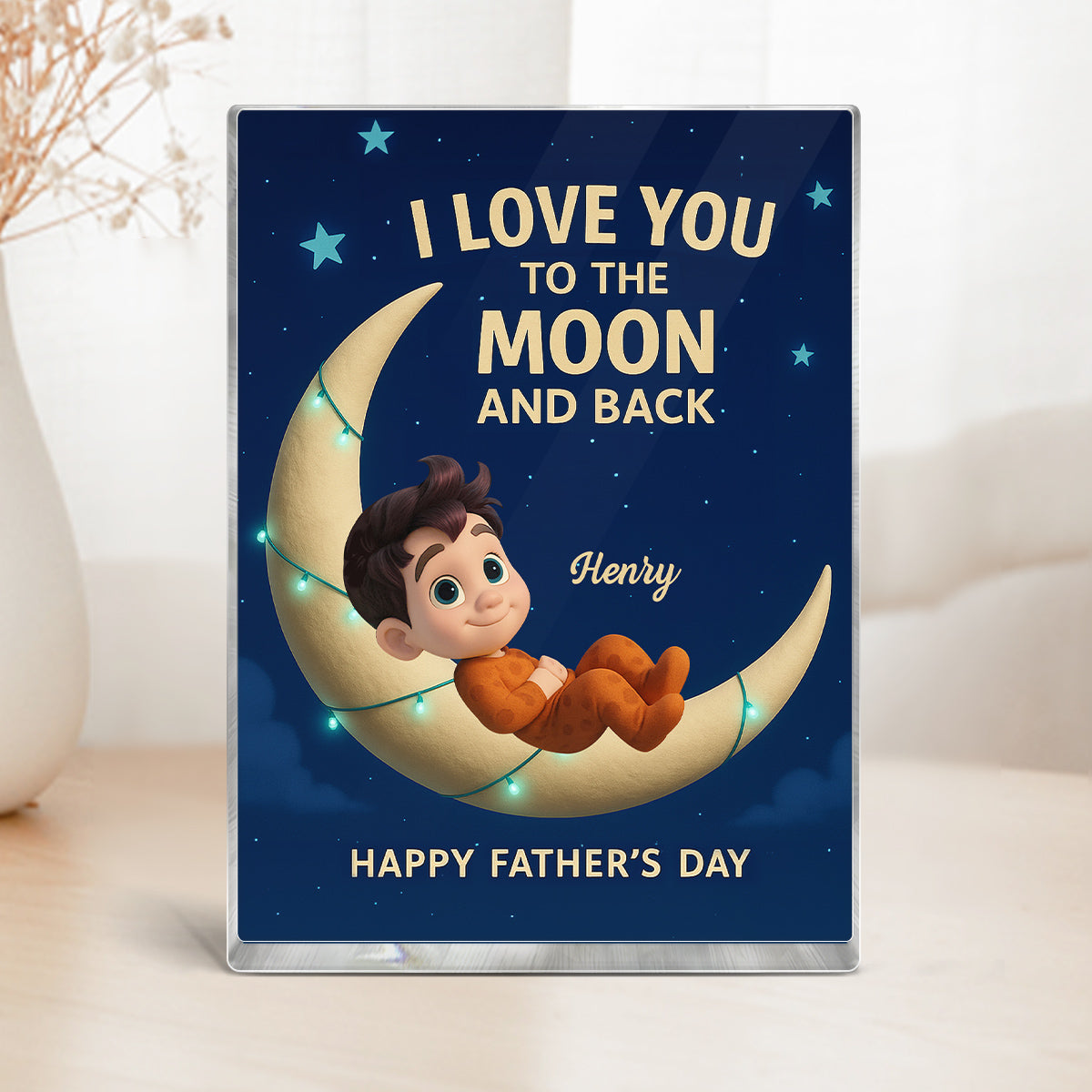 I Love You to the Moon and Back Personalized Acrylic Block Plaque, Gift for Dad