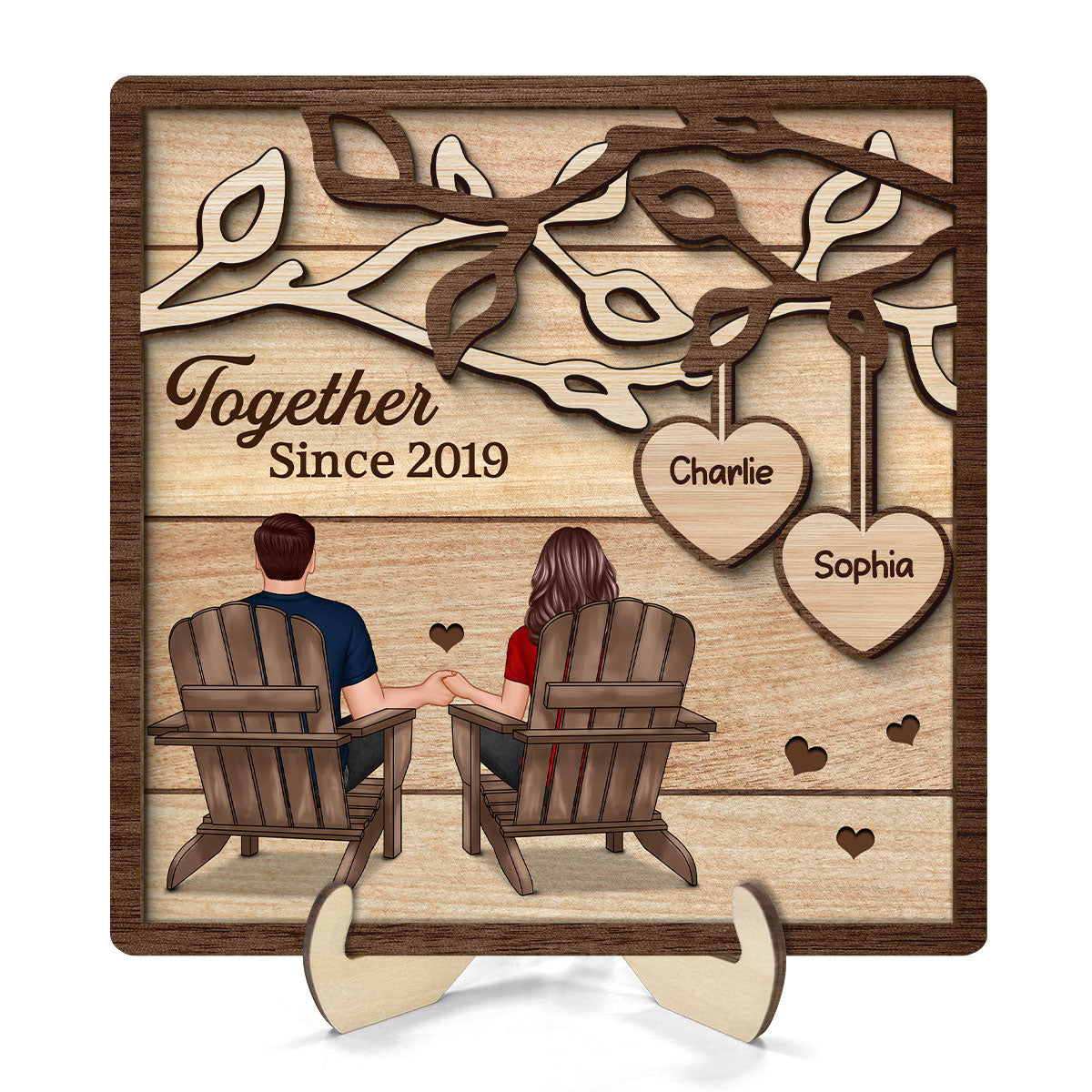 Couple Back View Sitting Under Tree Personalized 2-Layer Wooden Plaque, Valentine‘s Day Gift For Him, For Her