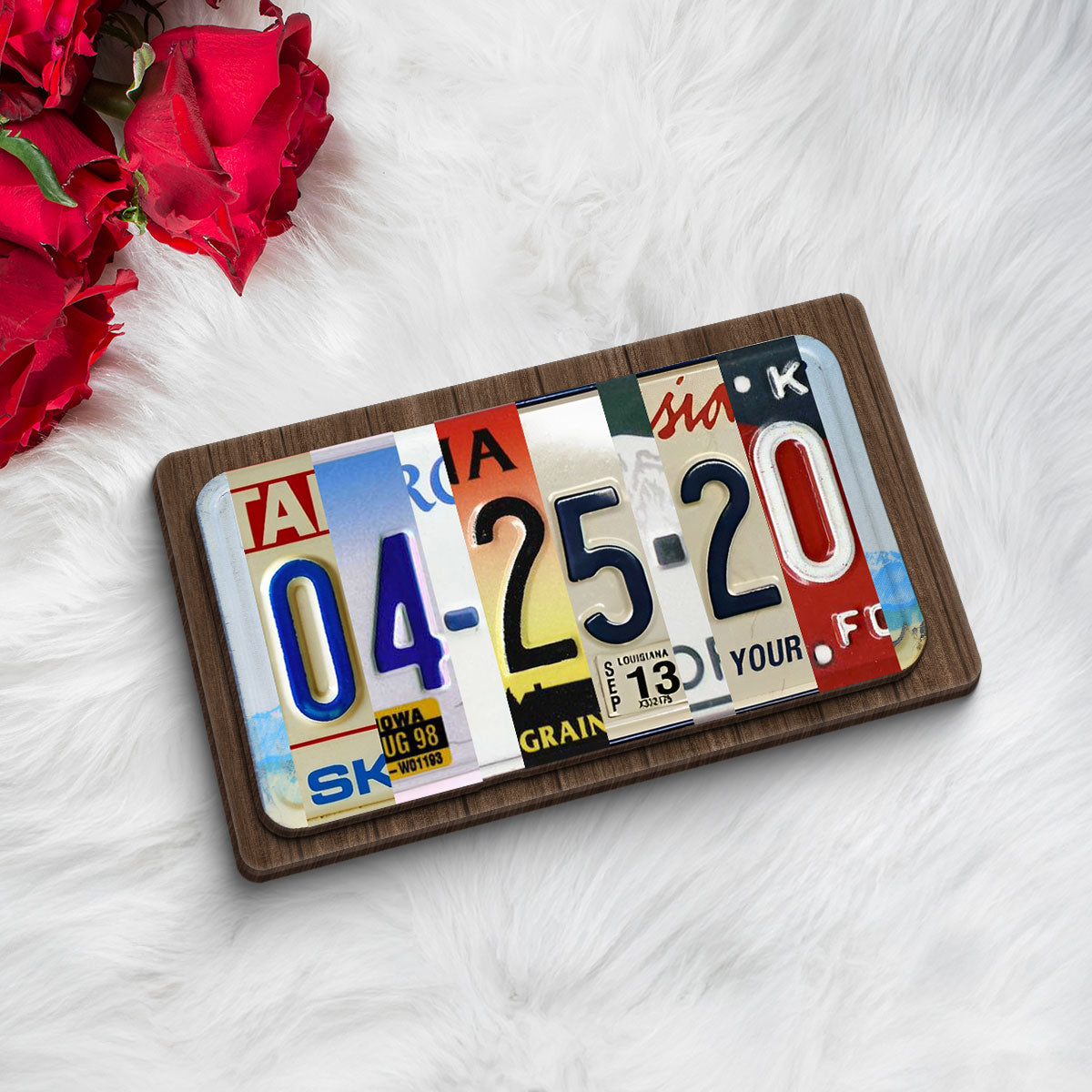 Couple License Plate Personalized Wooden Plaque, Anniversary Date, Wedding Date, Valentines Day Gift for Couples, for Him, for Her