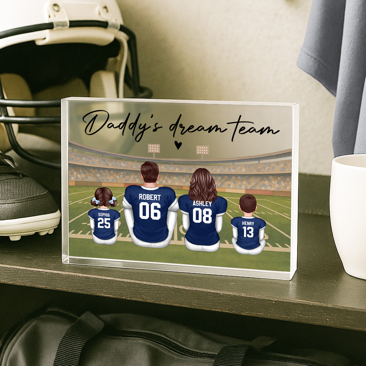 Retro Vintage American Football Daddy's Dream Team Personalized Acrylic Block Plaque| Unique Gift For Dad, Husband