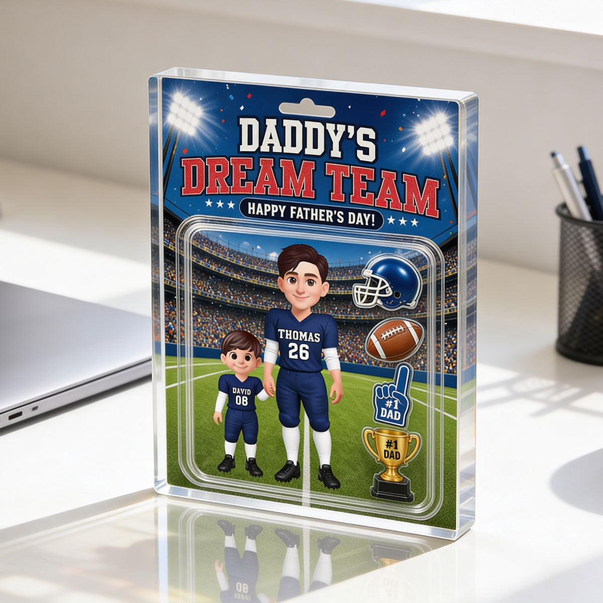 American Football Dad Daddy's Dream Team - Personalized Acrylic Block Plaque - Gift For Football Dad, Husband