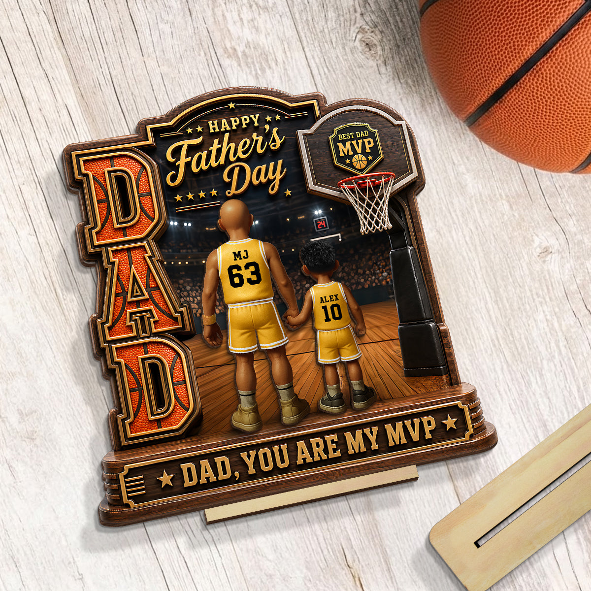 The MVP Dad Basketball - Personalized 2-Layered Wooden Plaque - Gift For Dad, Husband