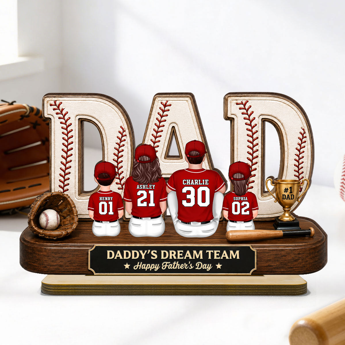Baseball Daddy's Dream Team - Personalized 2-Layered Wooden Plaque - Unique Trending Gift For Dad, Husband, Baseball Fans