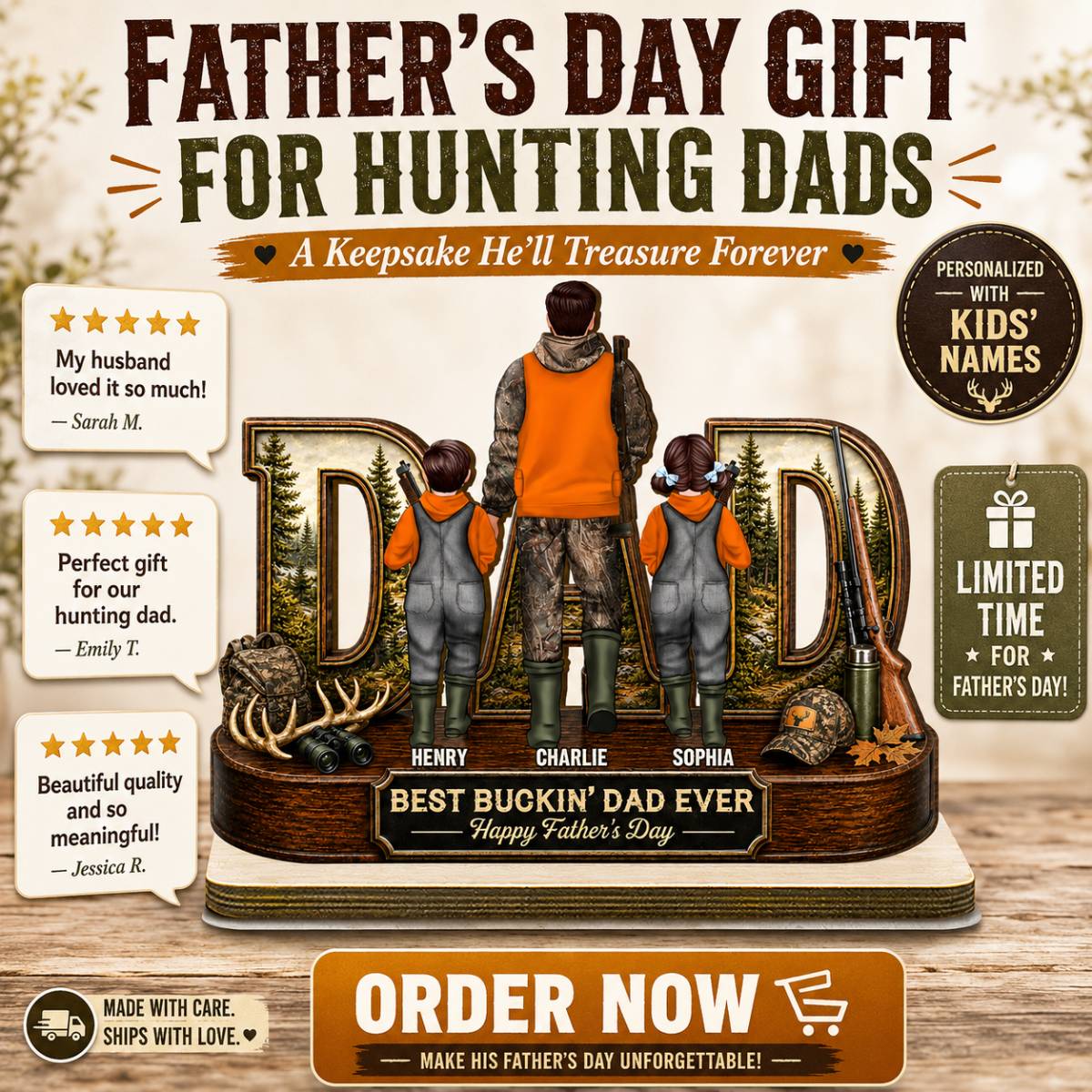 Hunting Dad Best Buckin' Dad Ever - Personalized 2-Layered Wooden Plaque - Unique Gift For Hunting Dad, Husband