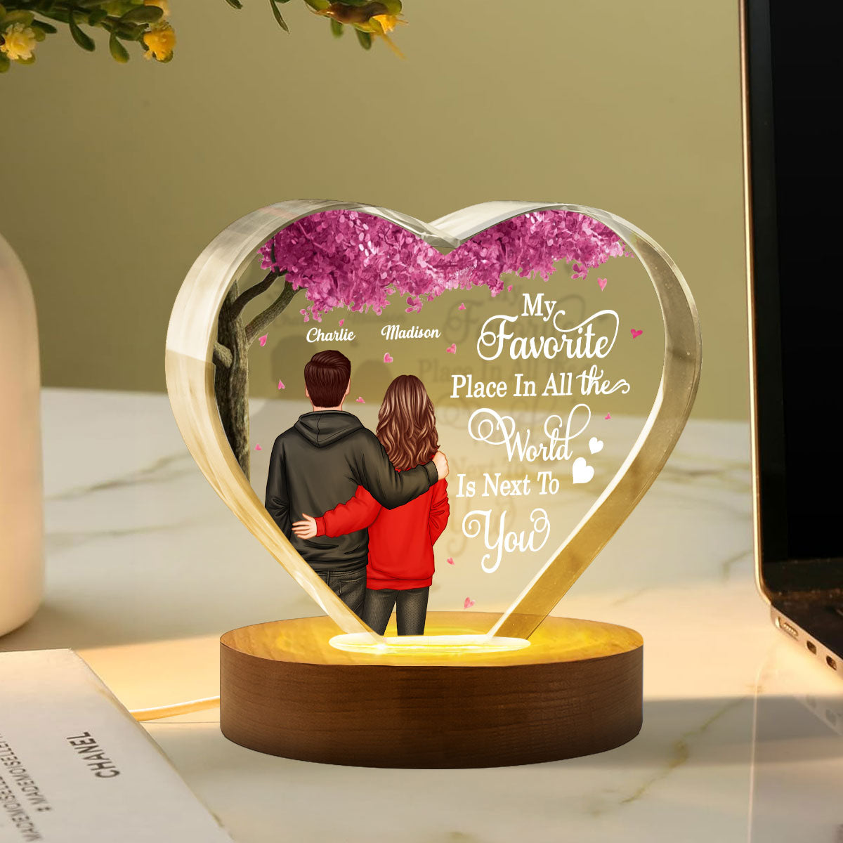 Couple Favorite Place in All the World Premium Crystal Heart LED, Treasured Forever Keepsake, Gift For Him, Gift For Her - Free Shipping Included