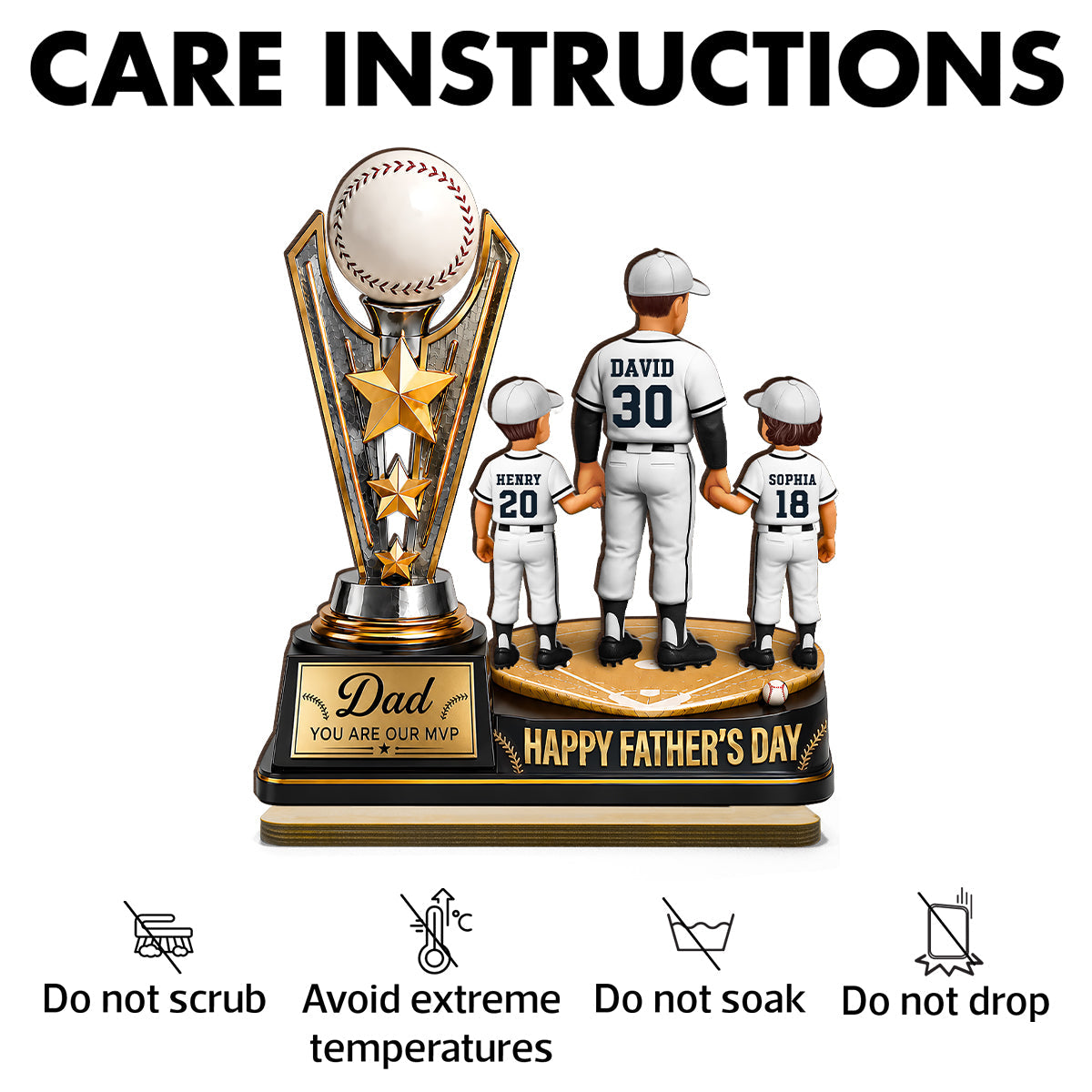 Baseball MVP Dad Trophy - Personalized 2-Layered Wooden Plaque - Gift for Dad, Husband