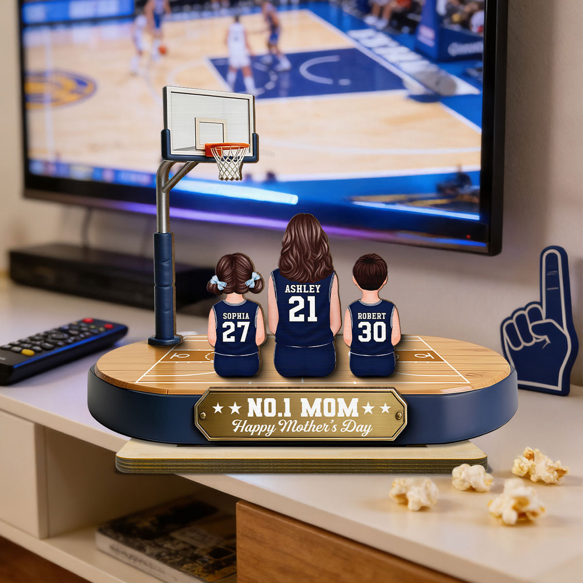 Mommy's Basketball Dream Team - Personalized 2-Layered Wooden Plaque - Gift For Basketball Mom