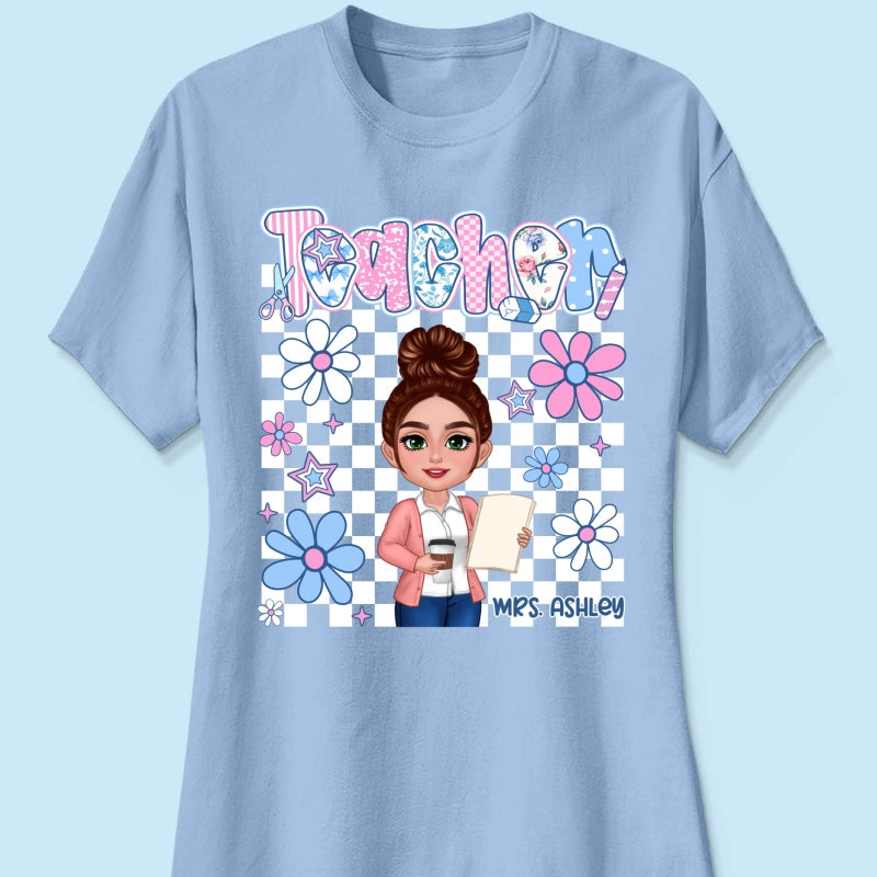 Pastel Blue And Pink Preppy Style Teacher Personalized Shirt| Back To School Gift For Teacher