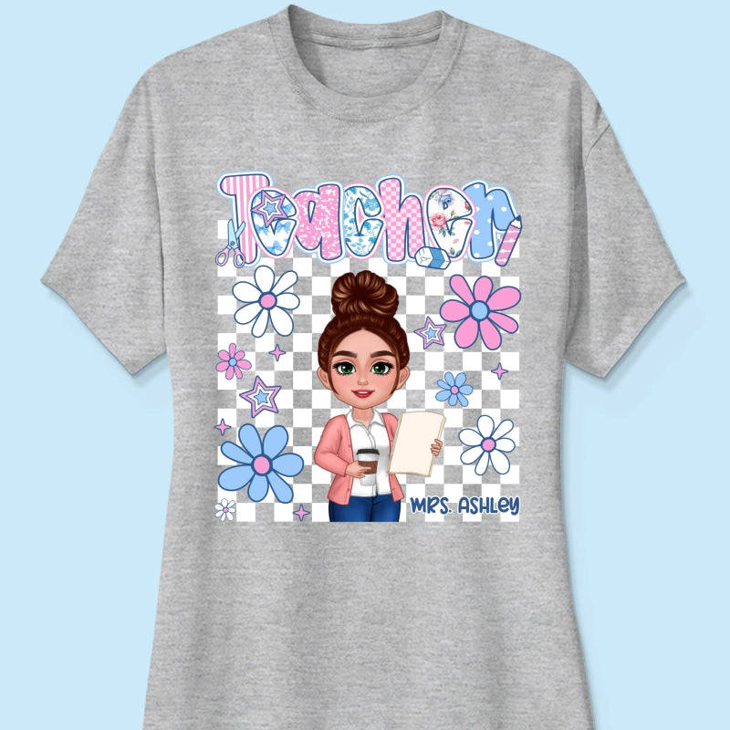 Pastel Blue And Pink Preppy Style Teacher Personalized Shirt| Back To School Gift For Teacher