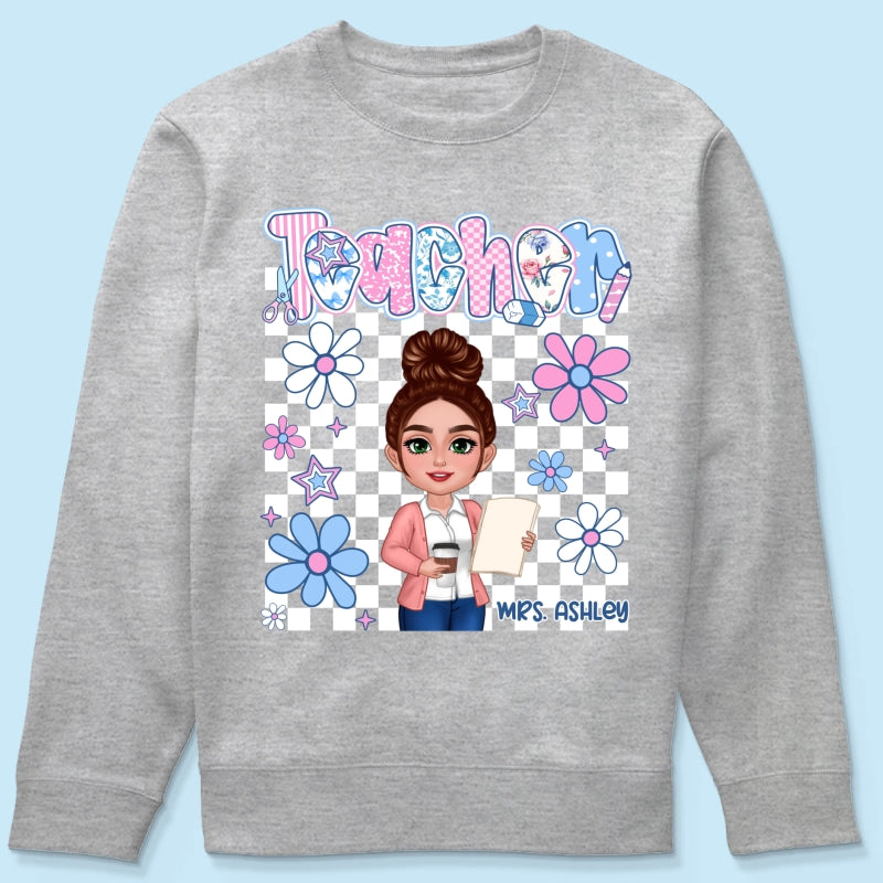 Pastel Blue And Pink Preppy Style Teacher Personalized Shirt| Back To School Gift For Teacher