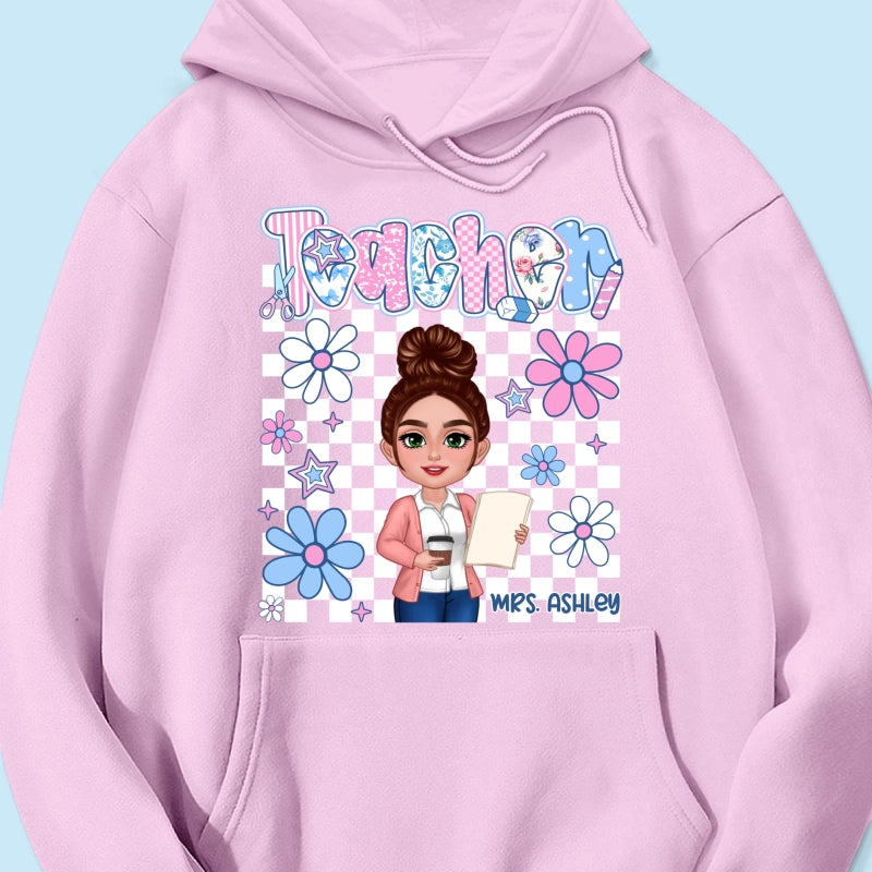 Pastel Blue And Pink Preppy Style Teacher Personalized Shirt| Back To School Gift For Teacher