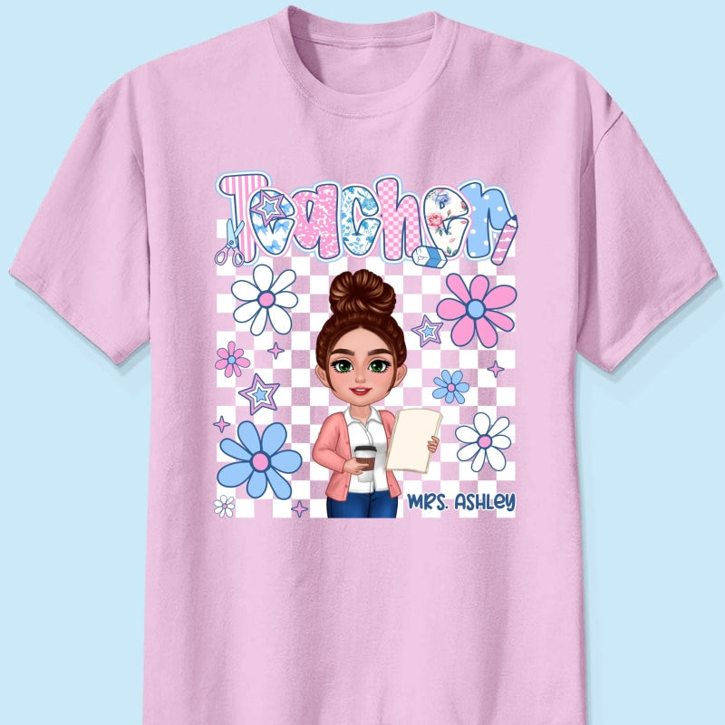 Pastel Blue And Pink Preppy Style Teacher Personalized Shirt| Back To School Gift For Teacher