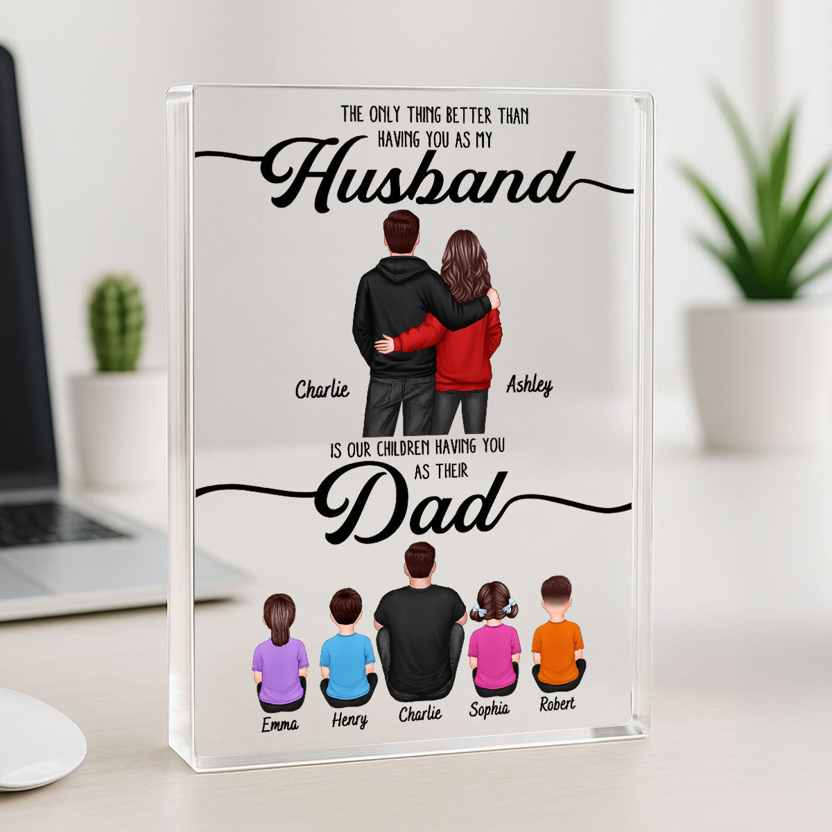 To My Husband Couple, Dad & Kids Personalized Acrylic Block, gift for Husband