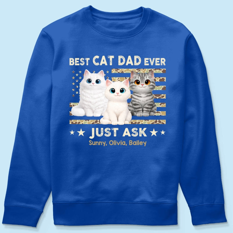 Best Cat Dad Ever Trendy Camouflage Pattern Nation Flag - Personalized Shirt - Father's Day Gift For Cat Dad, Cat Lovers