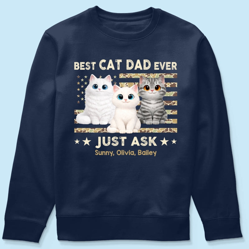 Best Cat Dad Ever Trendy Camouflage Pattern Nation Flag - Personalized Shirt - Father's Day Gift For Cat Dad, Cat Lovers