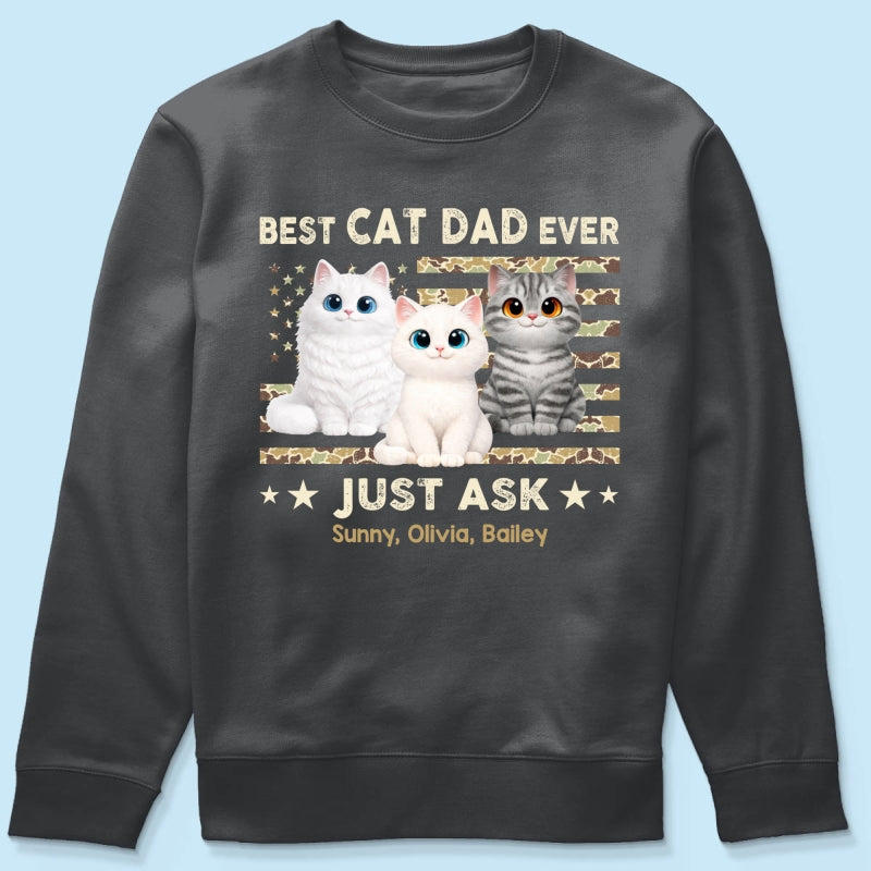Best Cat Dad Ever Trendy Camouflage Pattern Nation Flag - Personalized Shirt - Father's Day Gift For Cat Dad, Cat Lovers