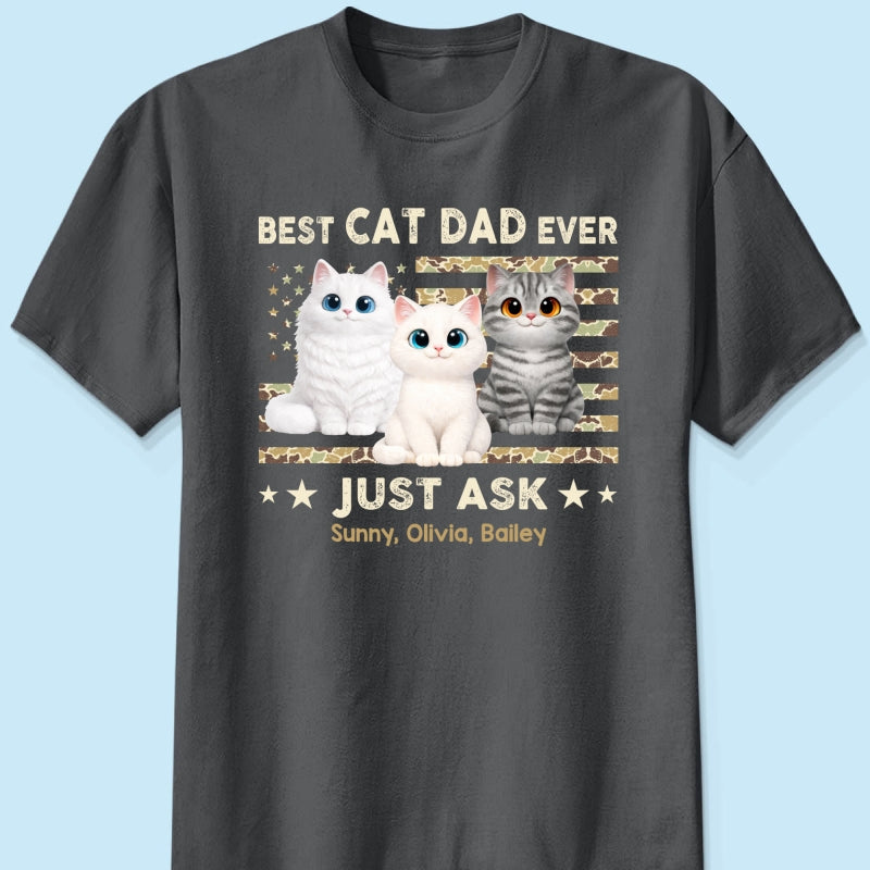 Best Cat Dad Ever Trendy Camouflage Pattern Nation Flag - Personalized Shirt - Father's Day Gift For Cat Dad, Cat Lovers