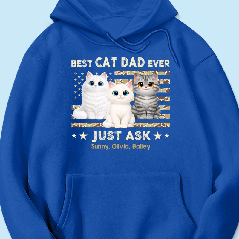 Best Cat Dad Ever Trendy Camouflage Pattern Nation Flag - Personalized Shirt - Father's Day Gift For Cat Dad, Cat Lovers