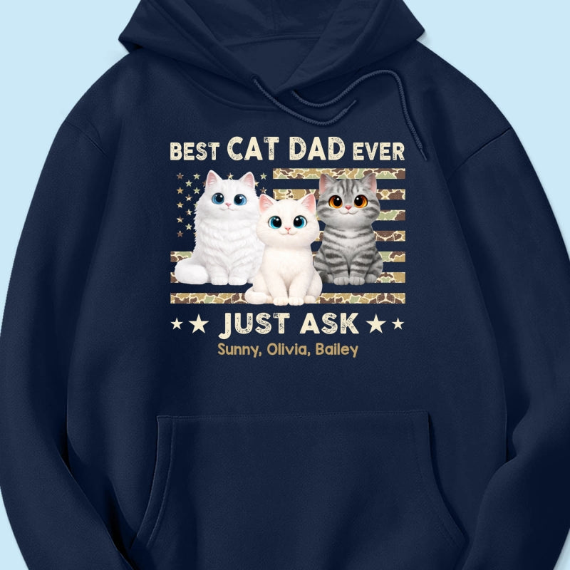 Best Cat Dad Ever Trendy Camouflage Pattern Nation Flag - Personalized Shirt - Father's Day Gift For Cat Dad, Cat Lovers