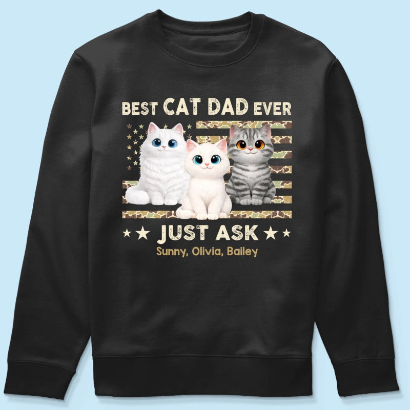Best Cat Dad Ever Trendy Camouflage Pattern Nation Flag - Personalized Shirt - Father's Day Gift For Cat Dad, Cat Lovers